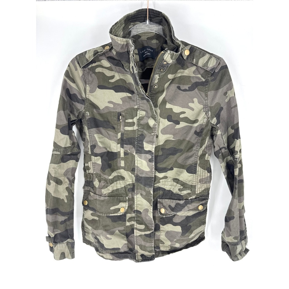 Love Tree Womens Camo Utility Jacket Green Military‎ Field Coat Small